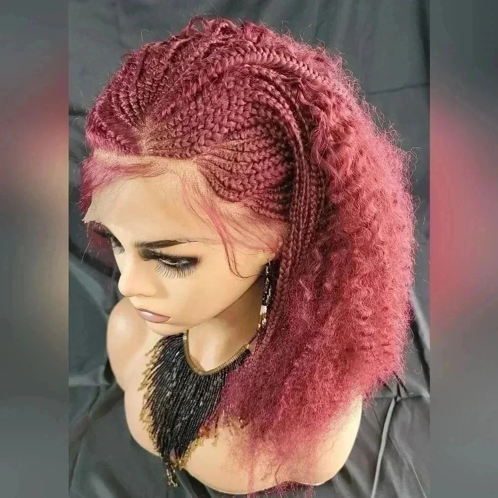 YAMA Handmade Red Braided Wig | Bold Afro Bob | Full Lace | Ships Fast 🚚